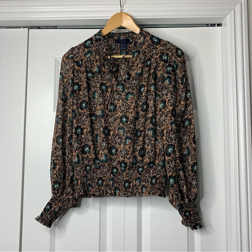 RACHEL Rachel Roy Brown and Teal Floral Patterned Blouse Women’s Size US S